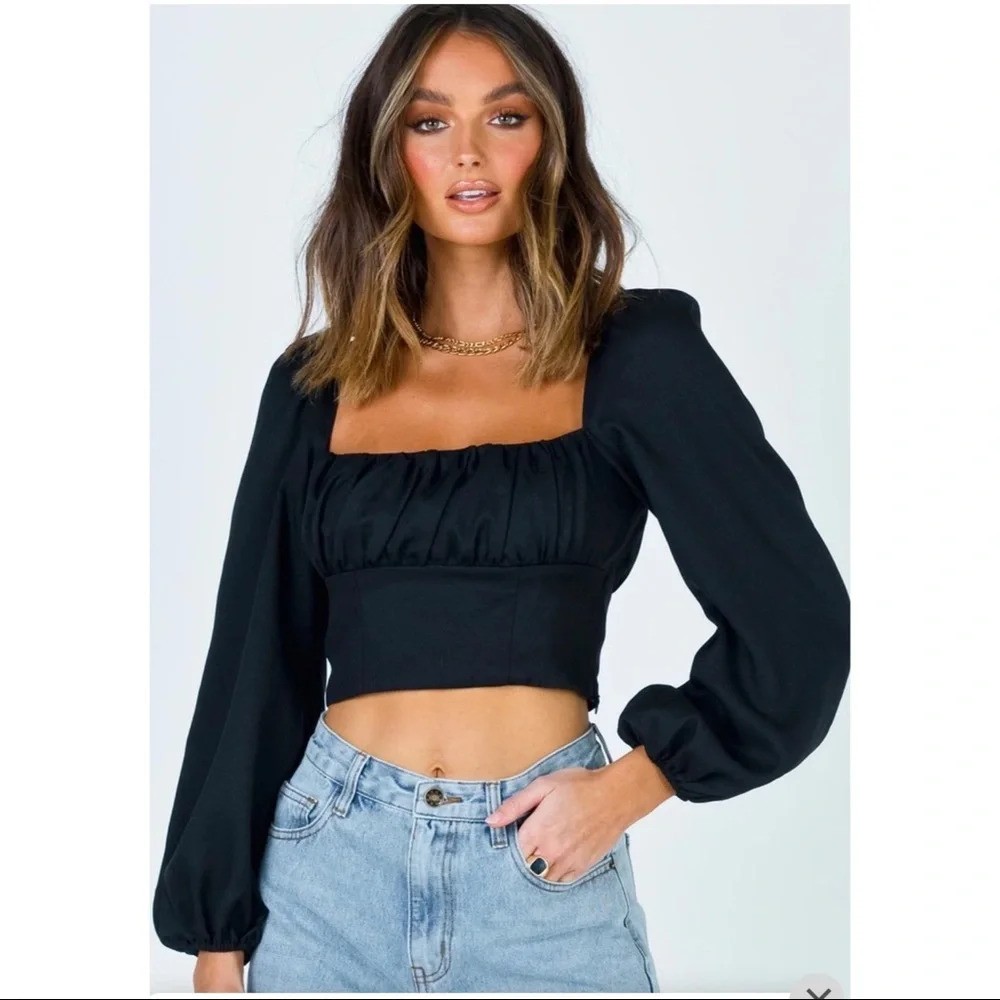 Princess Polly Arian Black Crop Top *New
